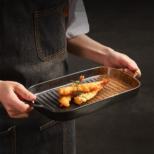 ถาดอบขนมทรงสี่เหลี่ยมผืนผ้าสไตล์วินเทจสไตล์ญี่ปุ่นถาดอบเซรามิกสโตนแวร์พร้อมที่จับ - Product Image 2