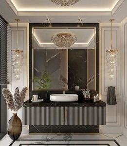 Meuble-lavabo de salle de bain <span class=keywords><strong>mural</strong></span> gris sur mesure avec plusieurs espaces de rangement, vasque intégrée en céramique et <span class=keywords><strong>miroir</strong></span> intelligent - Product Image 3