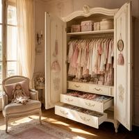 Armoire pour enfants sur mesure de style français vintage, couleur crème, avec portes à relief cintrées délicates, pour une suite de chambre romantique pour filles
