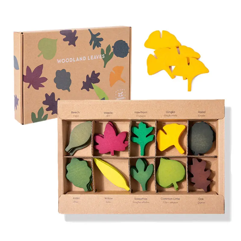Kids Montessori Wooden Leaf Toy Biological Science Simulation Forest Leaves Shape Sorting Open Ended Educational Sensory Toys