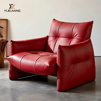 Fauteuil simple en cuir véritable rouge, fait main, style moderne et luxueux, pour la maison, le salon, la chambre, le bureau, l'hôtel