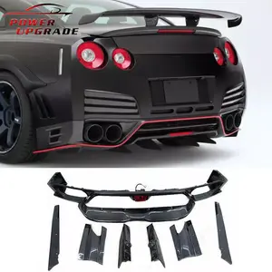 日产GTR R35 2008-2016的Vari宽风格碳纤维汽车后保险杠扩散器唇带雾灯