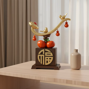 Modernos Adornos Decorativos de Resina Pintados a Mano Estilo Chino, Económicos y Nuevos de Fábrica, con Forma de Caqui, para Sala de Estar, Vinoteca u Oficina - Product Image 6