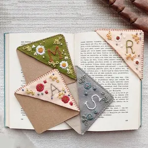 Personalized Custom Handmade Embroidered Corner Bookmark Hand Stitched A-Z Letter Felt Bookmarks