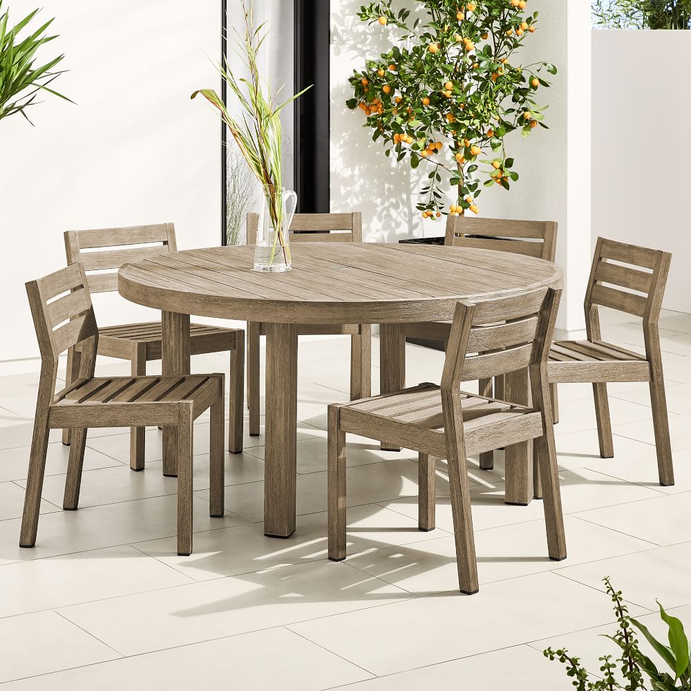 American Style Outdoor Furniture Teak Solid Wood Chairs Round Table Garden Dining Set with Umbrella Hole