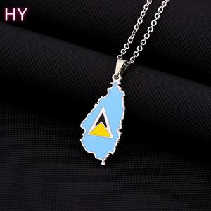 Collier Pendentif Classique Rétro Émail Goutte d'Huile pour Hommes et Femmes en Acier Inoxydable Carte <span class=keywords><strong>de</strong></span> Sainte-<span class=keywords><strong>Lucie</strong></span> avec Accessoire Cadeau Transfrontalier - Product Image 1