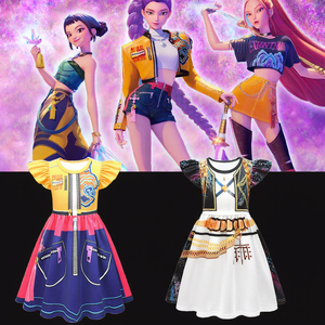 Costume da Cacciatrice di Demoni per Bambine, Stampa 3D Cartoon, Vestito Cosplay Rumi con Maniche a Volant, Abbigliamento per Halloween e Danza, 4-10 Anni - Product Image 3