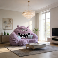 Canapé en peluche monstre violet, fauteuil confortable en fourrure, personnage de dessin animé, fauteuil lounge surdimensionné, pouf moelleux, décoration de canapé