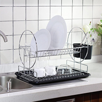 Étagère de rangement pour vaisselle de cuisine en métal à deux niveaux avec égouttoir et porte-couverts amovible pour l'organisation de la vaisselle