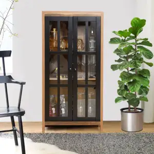 Gabinete de almacenamiento de acento marrón y negro con puertas y estantes, organizador de gabinete de sala de estar