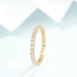 Redleaf cincin pernikahan 2mm D VVS1, cincin pernikahan emas kuning 14K gaya sederhana sederhana Moissanite