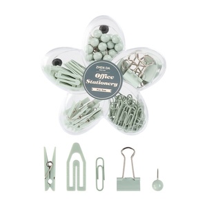 Clips en papier vert macaron de 19 mm, clips métalliques et clips en plastique, boîte de papeterie en forme de pétale pour l'école et le bureau - Product Image 6