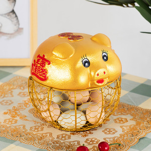 Golden Pig Egg Basket With Lid Ceramic <b>Storage</b> <b>Kitchen</b> Freshness Preservation Business Gift - Product Image 1
