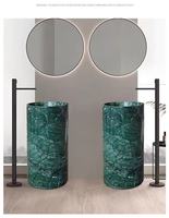 Lavabo sur pied moderne en marbre vert naturel poli avec drain intégré pour hôtel, idéal pour salle de bain