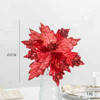 Fleur de Noël en velours à paillettes dorées de 21 cm, rouge, pour décoration de sapin de Noël, pendentif décoratif DIY