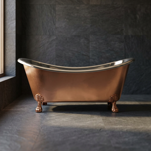 Bañera de Lujo Independiente de Cobre Ovalada con Patas, Acabado Cepillado, para Baño en Casa u Hotel - Artesanía India - Product Image 3