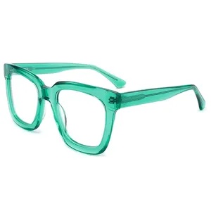 Emerald-Beryl Pure clear green Acetate designer round high quality Optical square Classical Eyewear Eyeglasses