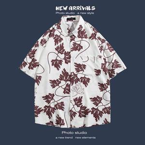 Ensemble de plage avec chemise florale à manches courtes, veste décontractée ample pour couple, idéale pour les voyages en plein air - Product Image 3