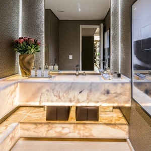 Lavello singolo naturale dell'agata bianca su ordinazione per i bagni dell'hotel il tavolo di vanità del bacino con la scrivania di trucco & la scrivania di vanità di Dressing - Product Image 5