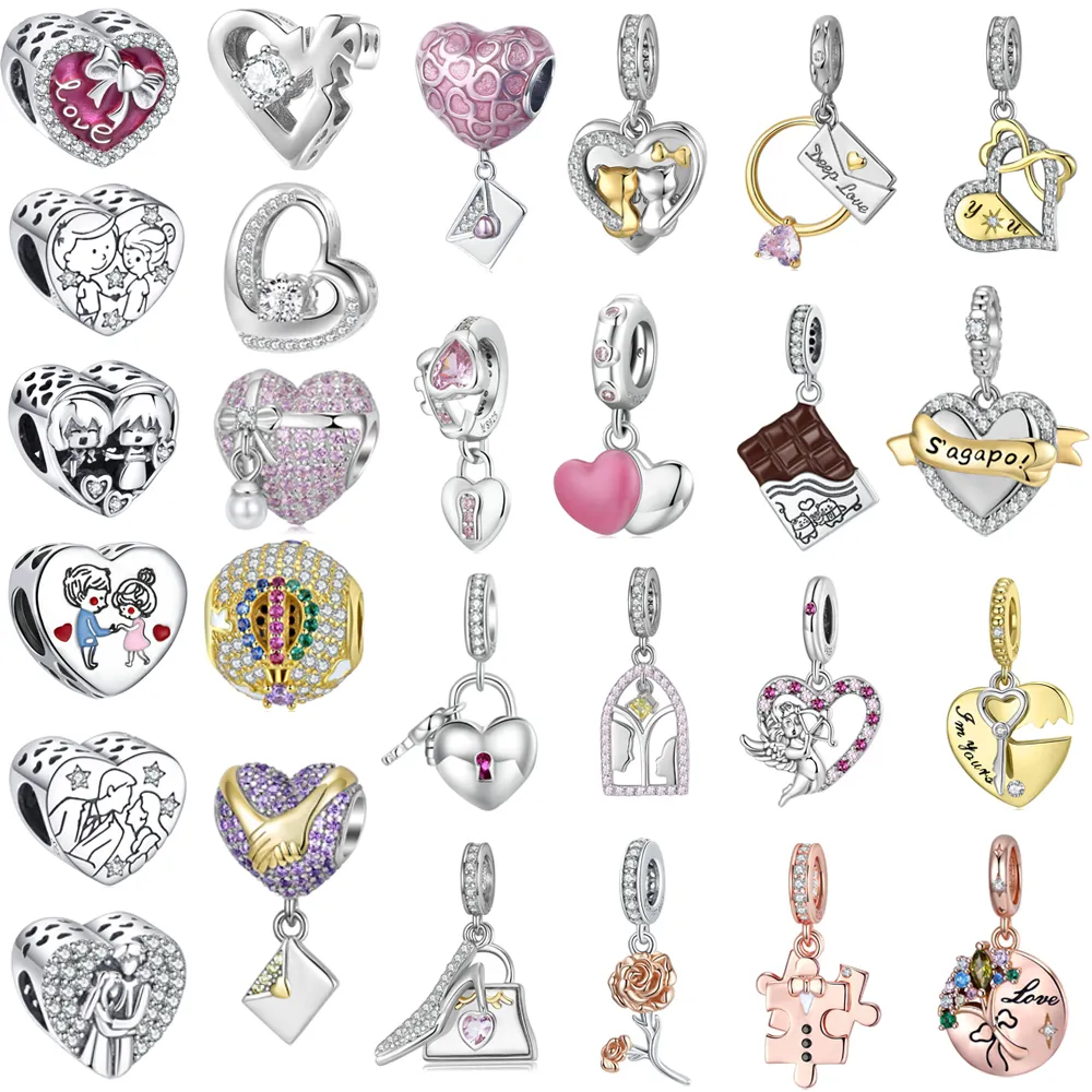Nueva pulsera del Día de San Valentín, colgante de cuentas, pulsera en forma de corazón de Plata de Ley 925, accesorios DIY, producción de joyas
