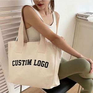 Custom Logo Printed Sublimation Reusable Eco-friendly Recyclable Cotton Long Handle Medium Shoulder Strap <b>Beach</b> Letter <b>Bag</b> - Product Image 1