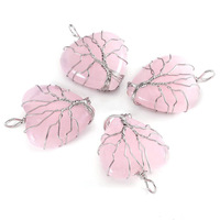Pendentif en pierre naturelle tendance en forme de cœur, améthyste, quartz rose, turquoise, fait main, enroulé de fil, avec chaîne, pour femme - Vente chaude