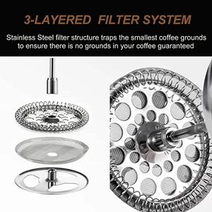 Cafetière personnalisée à double <span class=keywords><strong>filtre</strong></span> 1 litre en acier inoxydable noir Cafetière à pression française Prensa Francesa avec couvercle Théière portable - Product Image 6