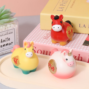 ชุดรูปปั้นม้าเรซิ่นนำโชค หลายชิ้น ของตกแต่งโต๊ะปีใหม่จีน ของขวัญเสริมฮวงจุ้ยสำหรับสำนักงาน - Product Image 2