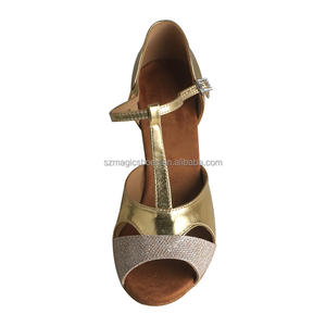 Scarpe da ballo da donna Extra larghe di alta qualità con <span class=keywords><strong>tacco</strong></span> <span class=keywords><strong>basso</strong></span> dorato - Product Image 5