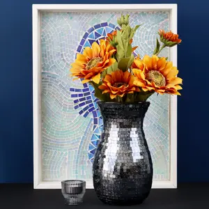 Mosaic Design Modern Luxury Black Glass Flower Vase For Home Decor Wedding Centerpiece