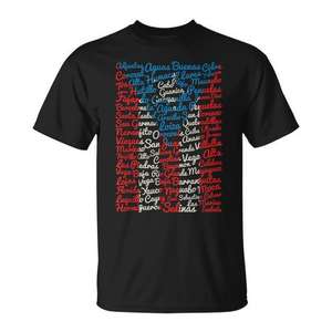 Camiseta retro vintage con bandera de Puerto Rico, ciudades y pueblos, unisex para adultos, 100% algodón - Product Image 1