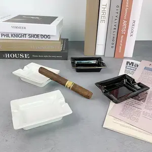Biểu Tượng Tùy Chỉnh Vuông Gạt Tàn Sứ Màu Đen Cigar Món Ăn Gốm Nhà Cung Cấp Tốt Nhất Bán Hình Chữ Nhật Trắng Gốm Gạt Tàn
