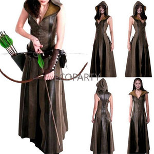 Costume de cosplay médiéval vintage pour <span class=keywords><strong>femme</strong></span> Ecoparty, archer, capuche, guerrier, robe en <span class=keywords><strong>cuir</strong></span>, cape, gilet sans manches - Product Image 5