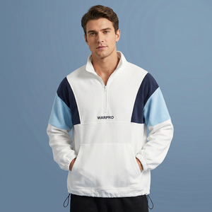 Sweat-shirt polaire à col zippé pour homme, color block, manches longues, décontracté, chaud, avec cordon de serrage à l'ourlet, poche kangourou, à capuche, 100% - Product Image 1