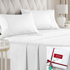 Parure <span class=keywords><strong>de</strong></span> draps King Size 4 pièces, prix usine Chine, confortable, respirante, luxe hôtelier, poches profondes, blanc, OekoTex - Product Image 2