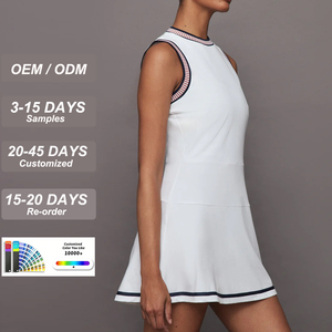 Abito da <span class=keywords><strong>tennis</strong></span> a due pezzi senza maniche con colletto alto e bordo a contrasto, in tessuto traspirante per partite di <span class=keywords><strong>tennis</strong></span> e uscite casual quotidiane - Product Image 2