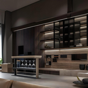 Mueble de Cocina Moderno Estilo Occidental con Isla Elevable, Iluminación LED y Vinoteca de Vidrio para Casa o Villa - Product Image 3