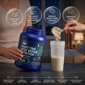 Proteine per il Ripristino Notturno con Estratto di Ashwagandha, Integratore a Basso Contenuto di Carboidrati, Etichetta Privata Halal ISO, Barattolo Grande - Product Image 2