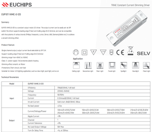 Euchips EUP10T-1HMC-0-120 Garantie 5 ans Boîtier plastique Driver LED 10W 120~350mA*1CH Driver CC à découpage de phase pour éclairage LED - Product Image 2