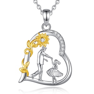 Gioielli per Famiglia, Collane con Ciondolo a Forma di Cuore <span class=keywords><strong>e</strong></span> Girasole Placcato Oro 18K, in Rame Placcato Rodio, per Padre <span class=keywords><strong>e</strong></span> Figlia - Product Image 1