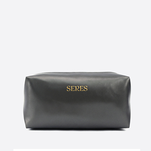 Black Structured Boxy Smooth PU Cosmetic Case Makeup Bag Toiletry Pouch Travel Dopp Kit Beauty Storage Organizer - Product Image 1