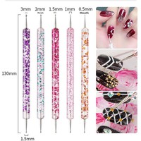 Stylo à double pointe en acrylique pour nail art, 5 pièces par lot, stylo à points
