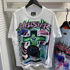 T-Shirt da <span class=keywords><strong>Uomo</strong></span> Hell Star in <span class=keywords><strong>Cotone</strong></span> 100% di Alta Qualità, Stile Vintage Lavato, Oversize 1:1, Streetwear USA con Tag NFC - Product Image 3