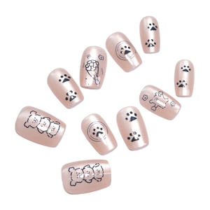 <span class=keywords><strong>Faux</strong></span> <span class=keywords><strong>ongles</strong></span> à porter style Ins, motif chiot de dessin animé mignon rose nude, effet œil de chat, vente en gros - Product Image 3