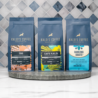 Sacs à café mats personnalisés de luxe à fond plat avec valve et fermeture éclair, ensemble de boîtes et pochettes d'emballage haut de gamme pour grains de spécialité SUP