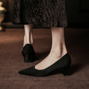 Zapatos de Tacón para Mujer 5001C, Punta Puntiaguda, Tacón Cuadrado, Cuero Genuino, Suaves, Zapatos de Oficina, Tacón Mediano 3cm 5cm, Color Sólido, Zapatos de Trabajo - Product Image 4