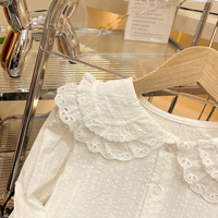 Hauts Filles à Manches Longues en Coton Style Princesse Coréen Double Couche à Col Claudine, Printemps 2025, Doux et Décontracté