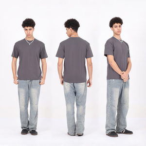 เสื้อยืดคอกลมแขนสั้นทรงหลวมสีพื้นผ้าฝ้ายแท้ 100% หนัก 230 กรัม ขายส่ง - Product Image 3