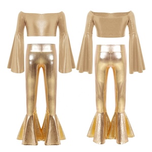 ชุดเต้นรำสีทองสำหรับเด็กผู้หญิงอายุ 6-16 ปี เสื้อครอปเมทัลลิกพร้อมกางเกงขายาว ชุดสำหรับงานวันเกิด ถ่ายภาพ การแสดงบนเวที - Product Image 4
