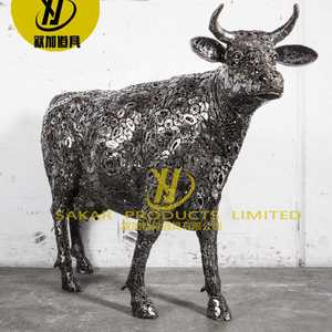 Décoration d'art animalier d'extérieur Assemblage de pièces creuses abstraites Sculpture en acier inoxydable de <span class=keywords><strong>bison</strong></span> - Product Image 3